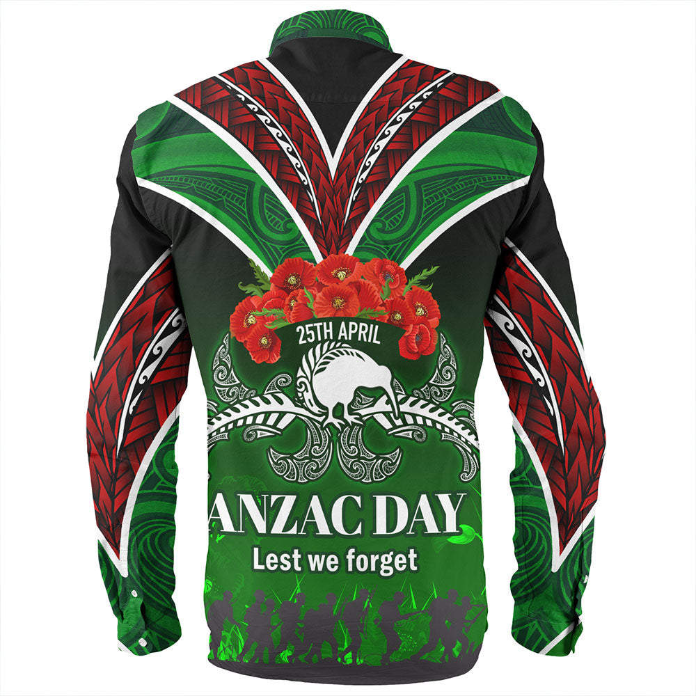 New Zealand Long Sleeve Shirt - Anzac Day Silver Ferns Kiwi Birds Style