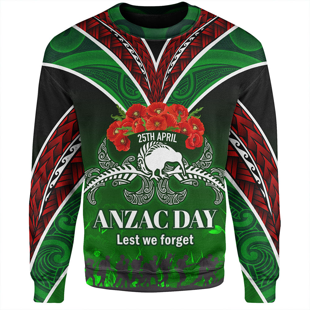New Zealand Sweatshirt - Anzac Day Silver Ferns Kiwi Birds Style