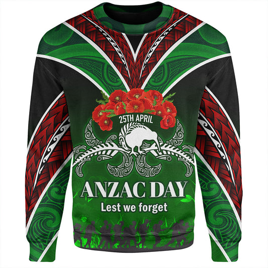 New Zealand Sweatshirt - Anzac Day Silver Ferns Kiwi Birds Style