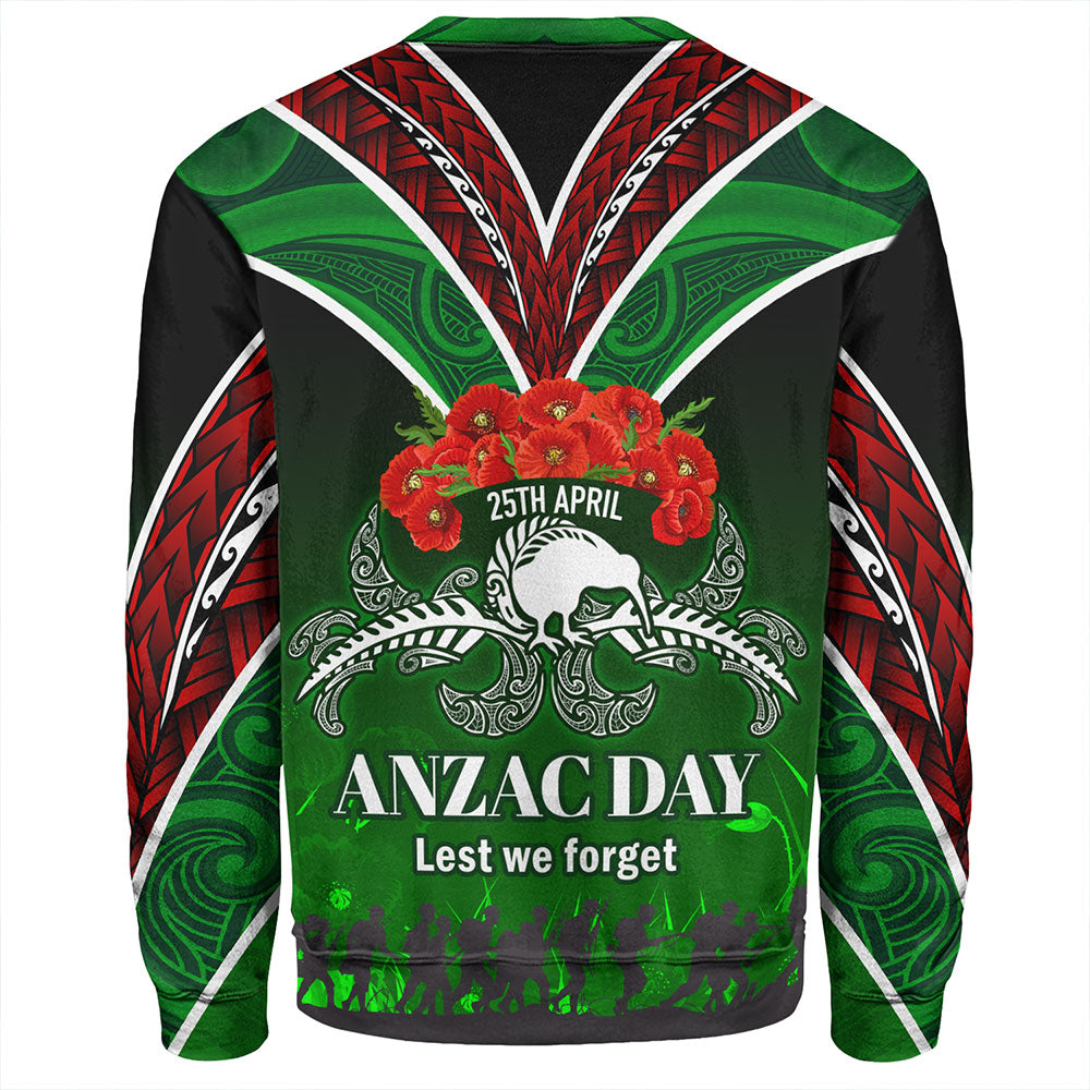 New Zealand Sweatshirt - Anzac Day Silver Ferns Kiwi Birds Style