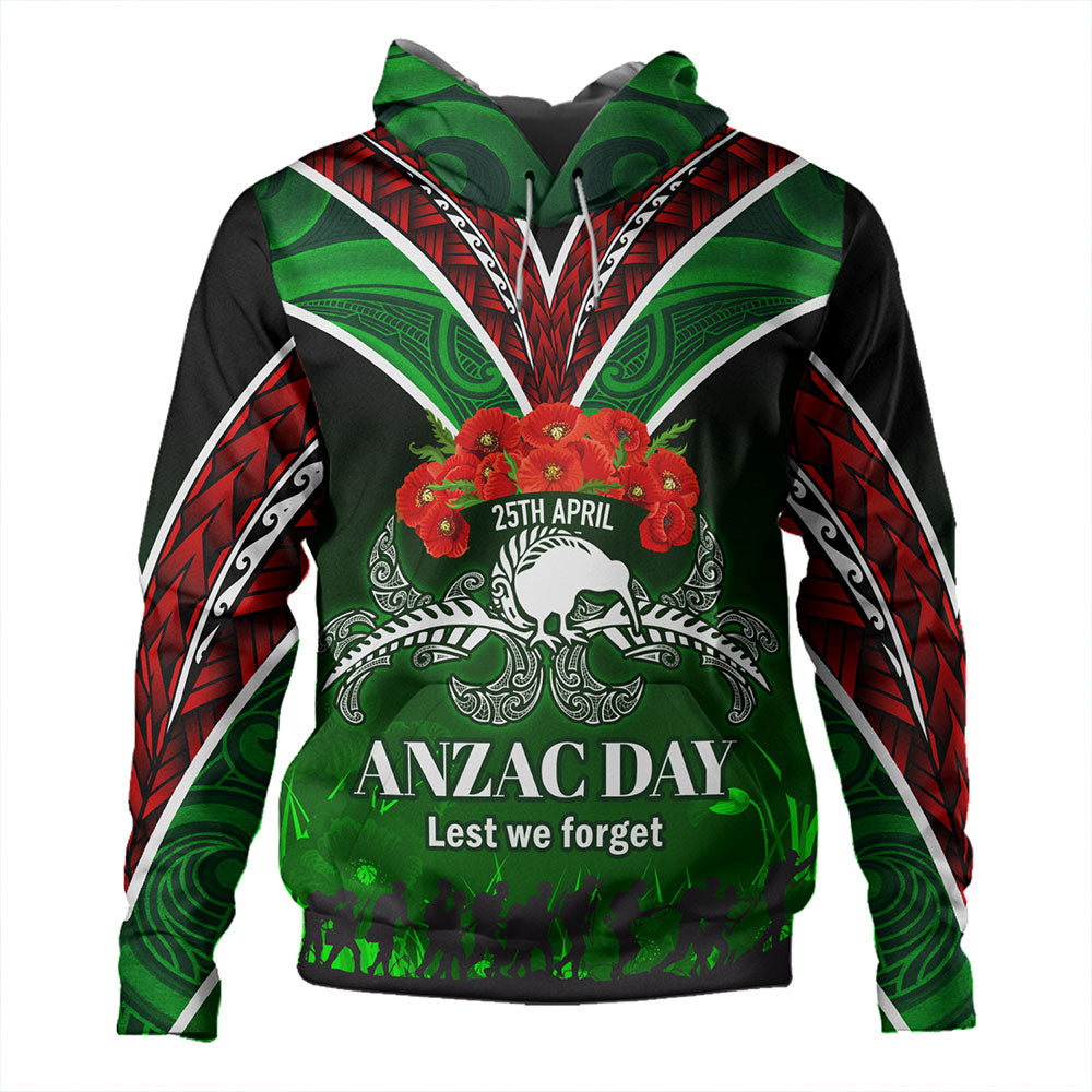 New Zealand Hoodie Anzac Day Silver Ferns Kiwi Birds Style