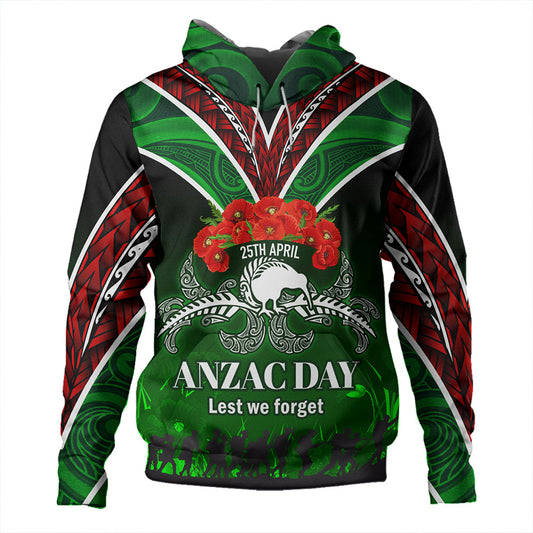 New Zealand Hoodie Anzac Day Silver Ferns Kiwi Birds Style