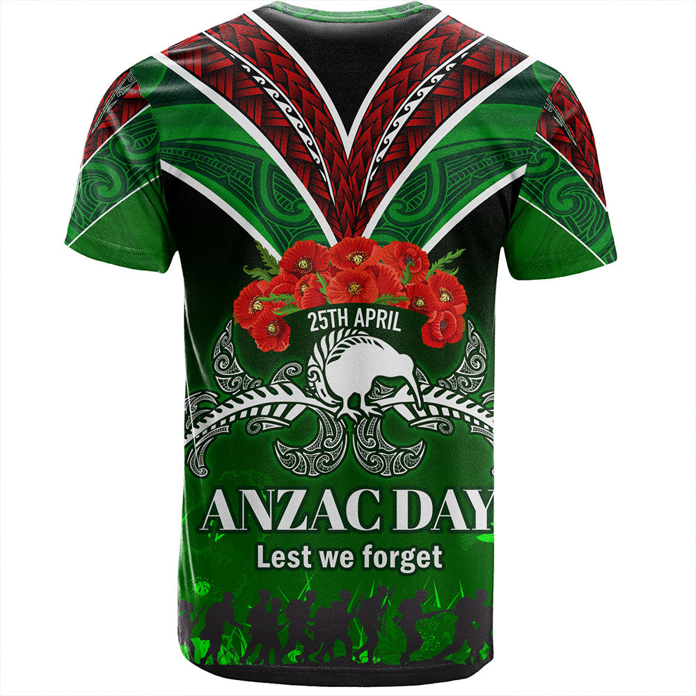 New Zealand T-Shirt - Anzac Day Silver Ferns Kiwi Birds Style
