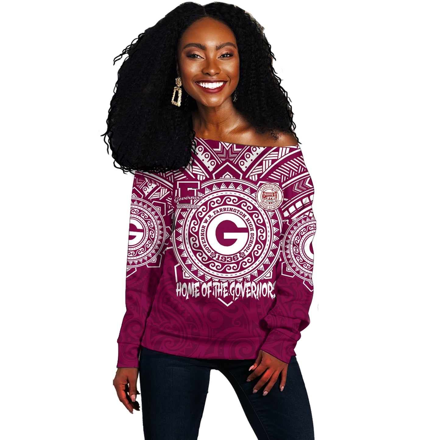 Hawaii Off Shoulder Sweatshirt Custom Farrington High School Home Of The Governors Tribal Style