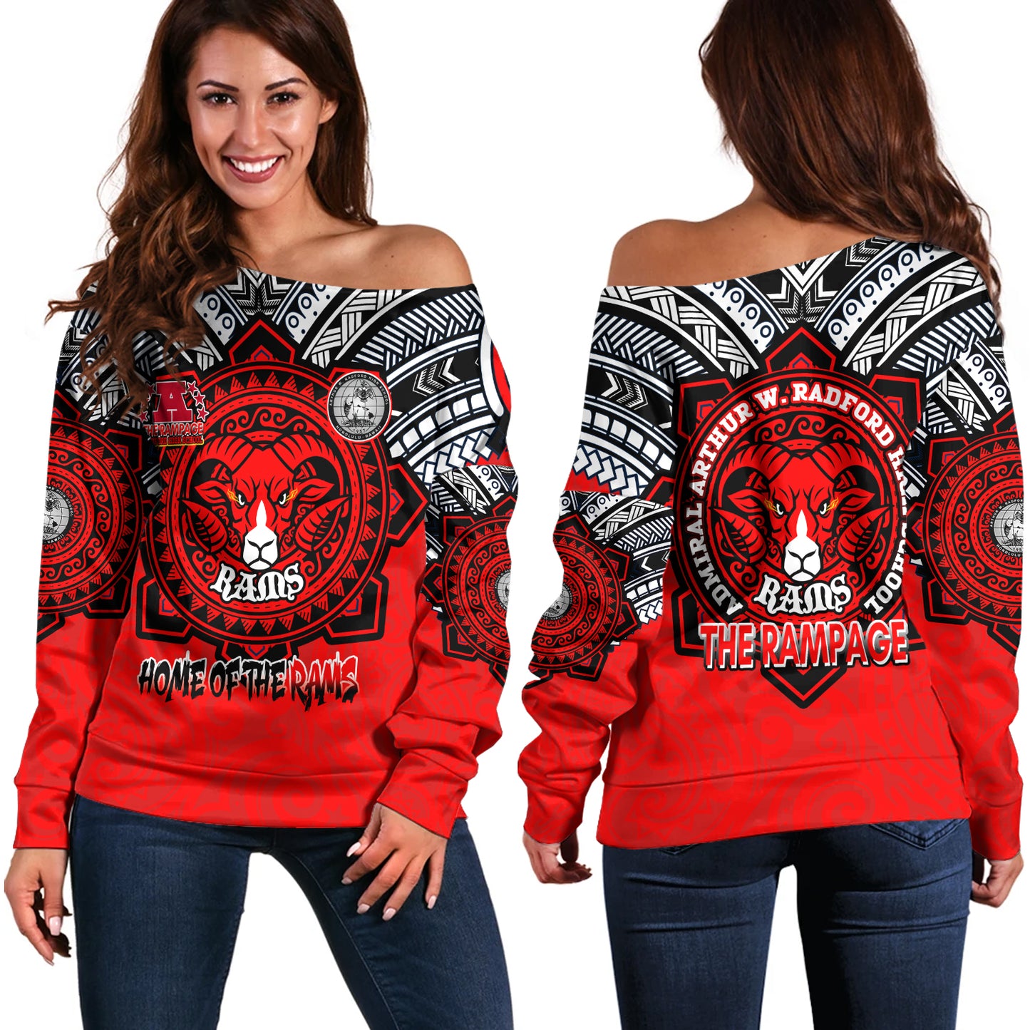 Hawaii Off Shoulder Sweatshirt Custom Radford High School Home Of The RamPage Tribal Style