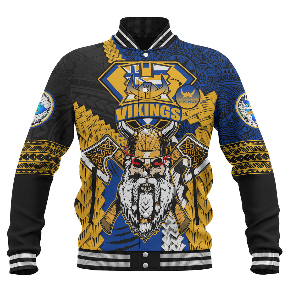 Hawaii Baseball Jacket Custom Hilo High School Home Of The Vikings Polynesian Style