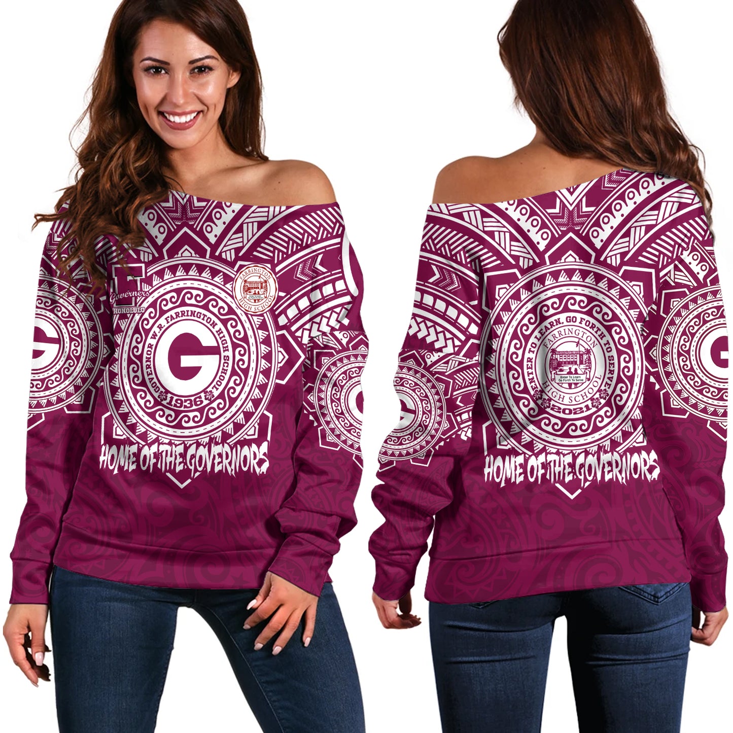 Hawaii Off Shoulder Sweatshirt Custom Farrington High School Home Of The Governors Tribal Style
