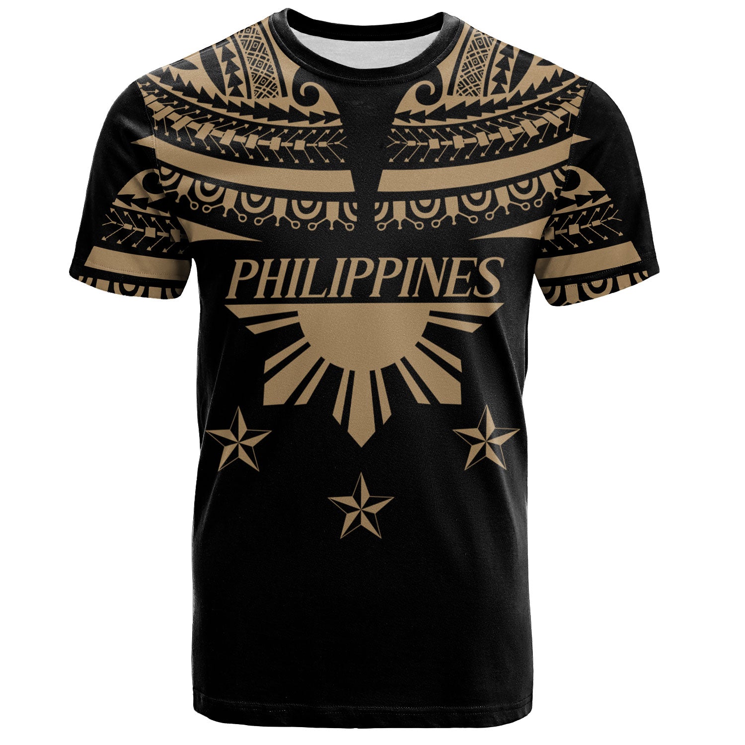 Philippines Filipinos T-Shirt Filipinos Sun Tribal Tattoo Gold Color Style