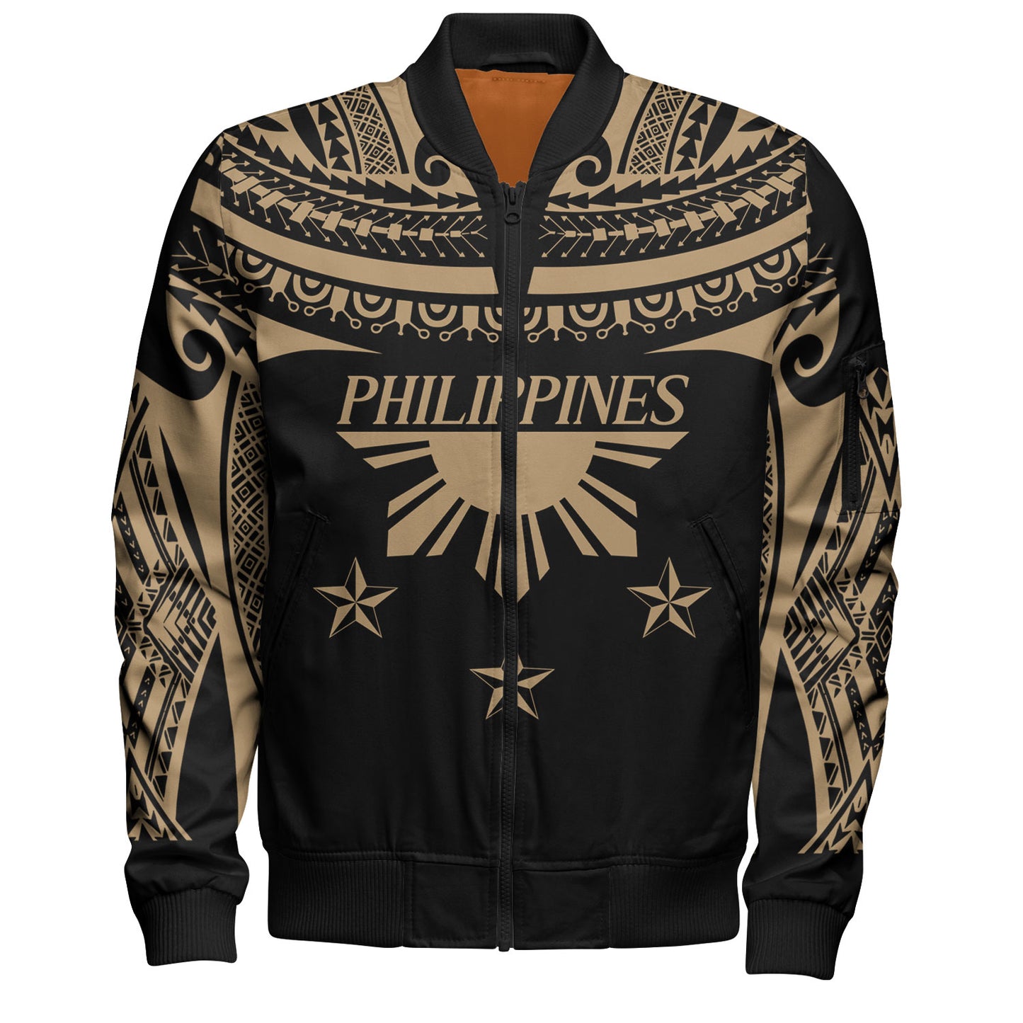Philippines Filipinos Bomber Jacket Filipinos Sun Tribal Tattoo Gold Color Style