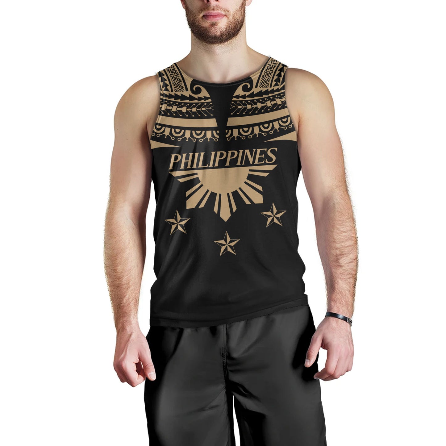 Philippines Filipinos Tank Top Filipinos Sun Tribal Tattoo Gold Color Style