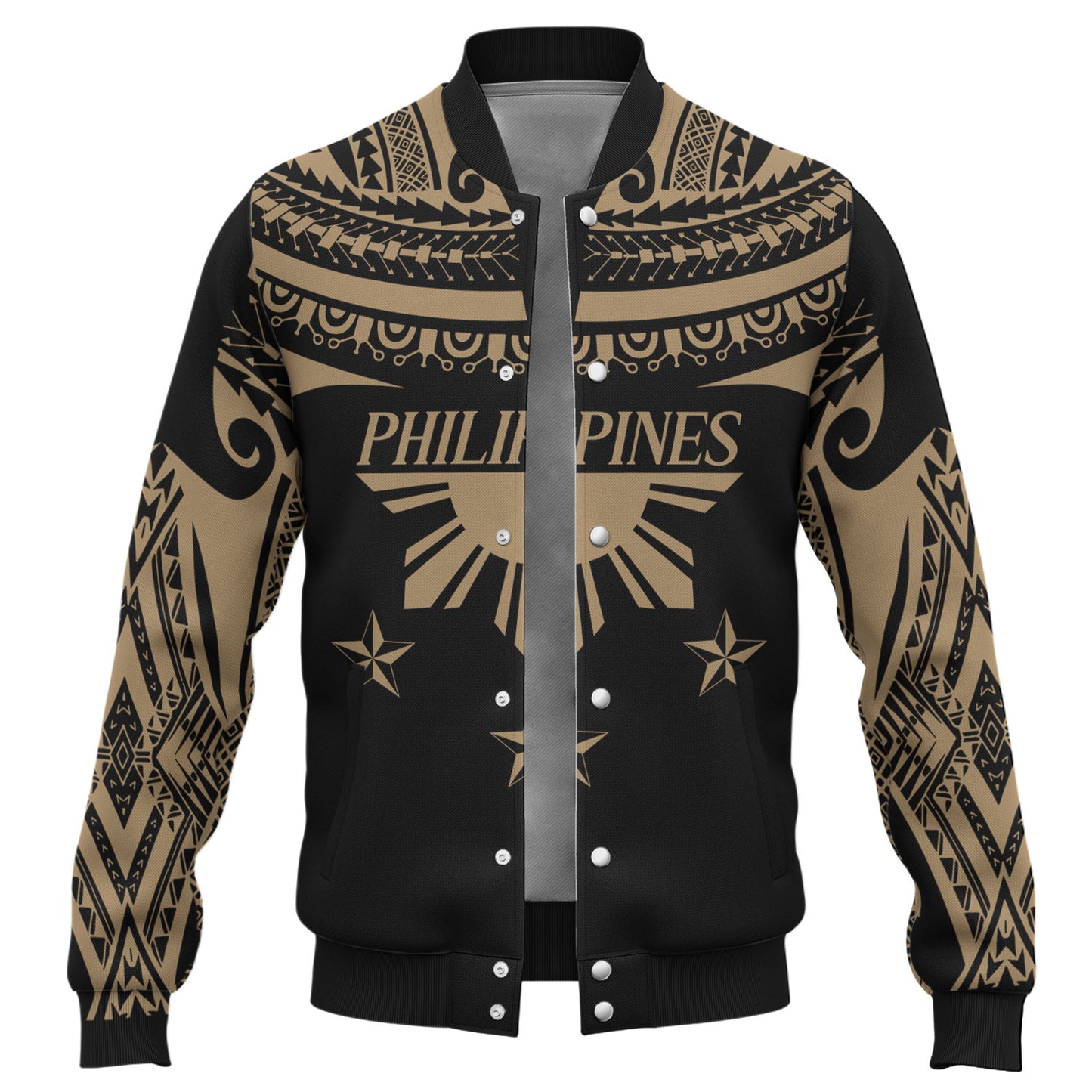 Philippines Filipinos Baseball Jacket Filipinos Sun Tribal Tattoo Gold Color Style