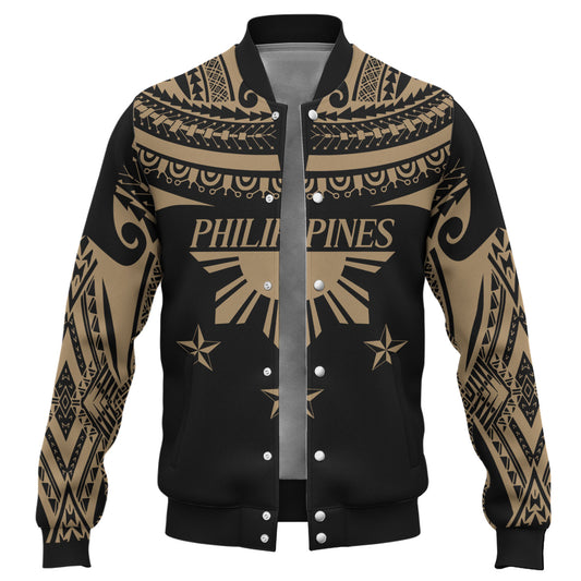 Philippines Filipinos Baseball Jacket Filipinos Sun Tribal Tattoo Gold Color Style
