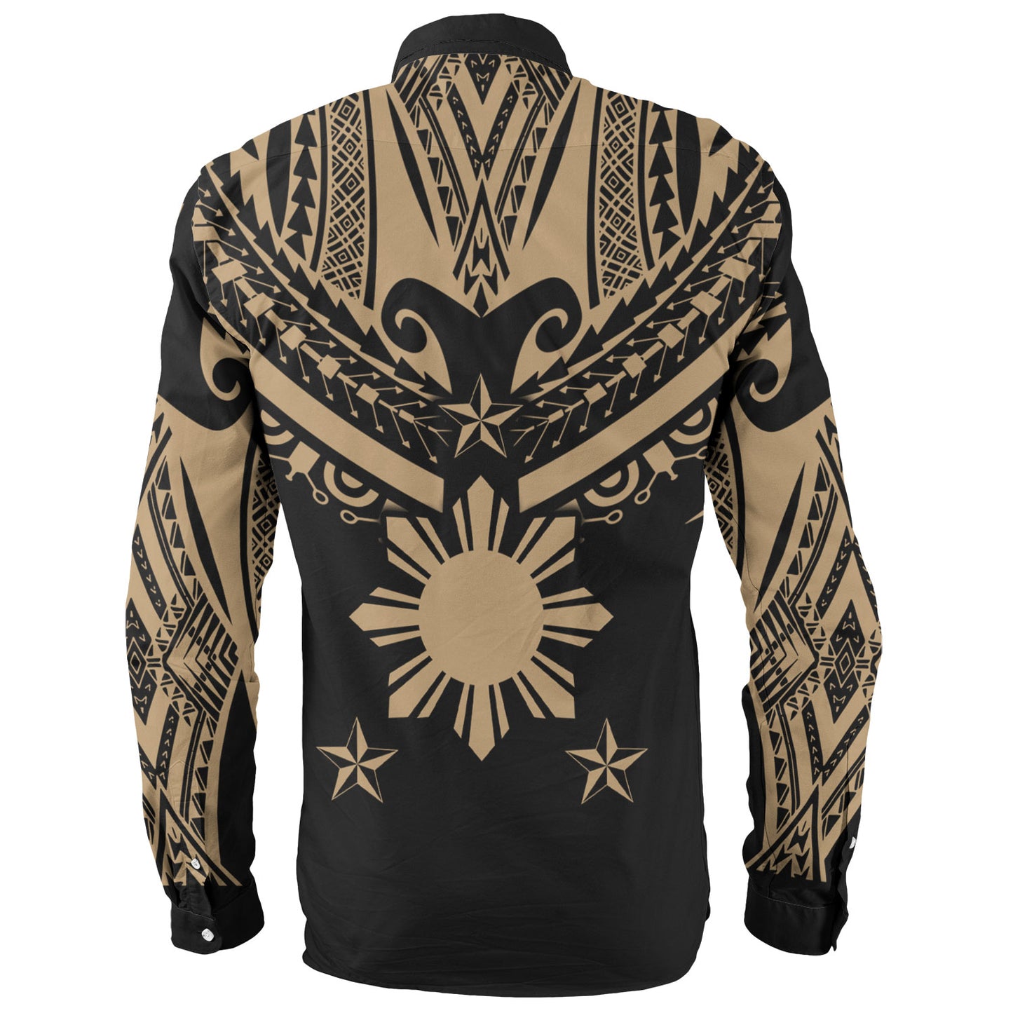 Philippines Filipinos Long Sleeve Shirt Filipinos Sun Tribal Tattoo Gold Color Style