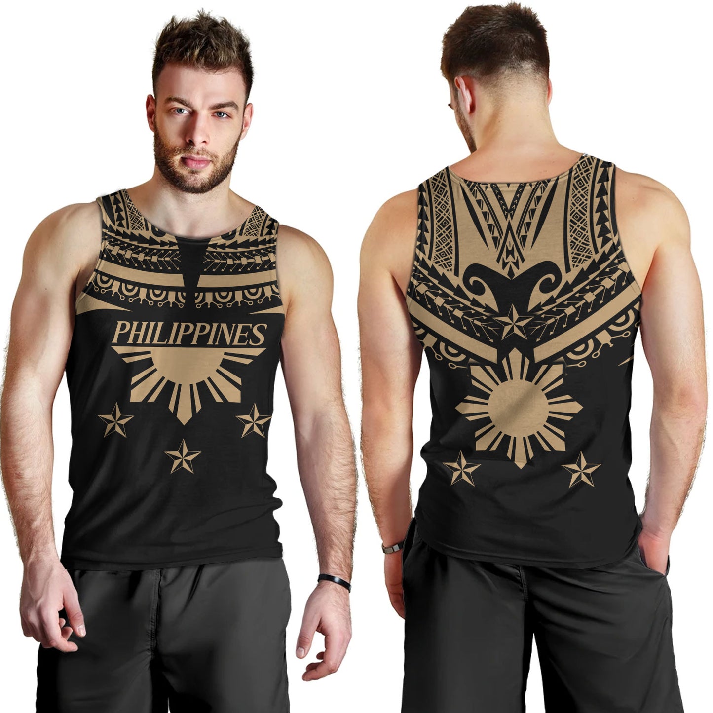 Philippines Filipinos Tank Top Filipinos Sun Tribal Tattoo Gold Color Style