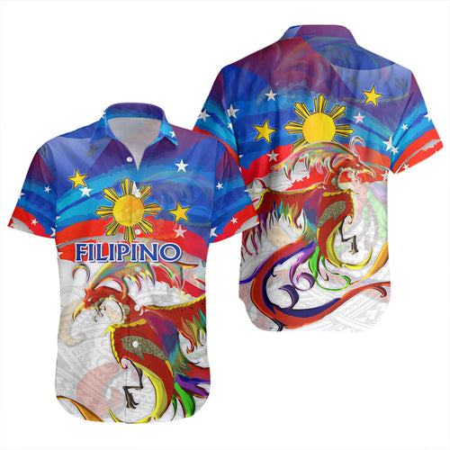 Philippines Filipinos Short Sleeve Shirt Sarimanok Maranao With Filipino Flag Design