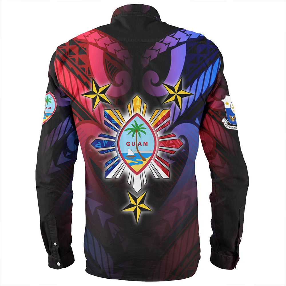 Philippines Long Sleeve Shirt - Guam Seal With Philippines Sun And Stars