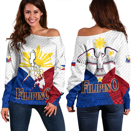 Philippines Off Shoulder Sweatshirt - Philippines National Bird With Sun And Stars Style