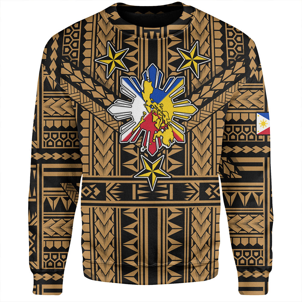 Philippines Sweatshirt - Filipino Sun And Stars Tribal Tattoo Patterns Style