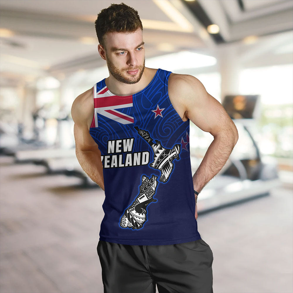 New Zealand Tank Top - New Zealand Map Maori Face Patterns