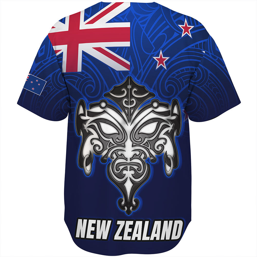 New Zealand Baseball Shirt - New Zealand Map Maori Face Patterns