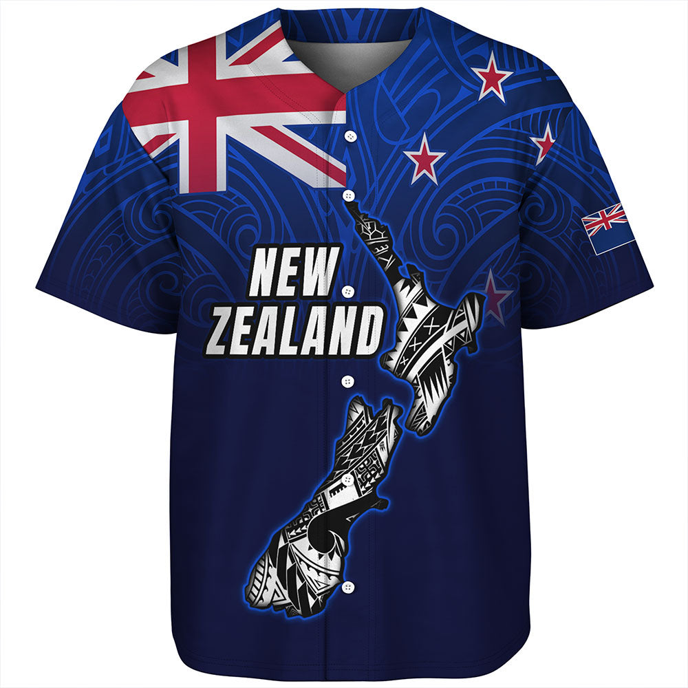 New Zealand Baseball Shirt - New Zealand Map Maori Face Patterns