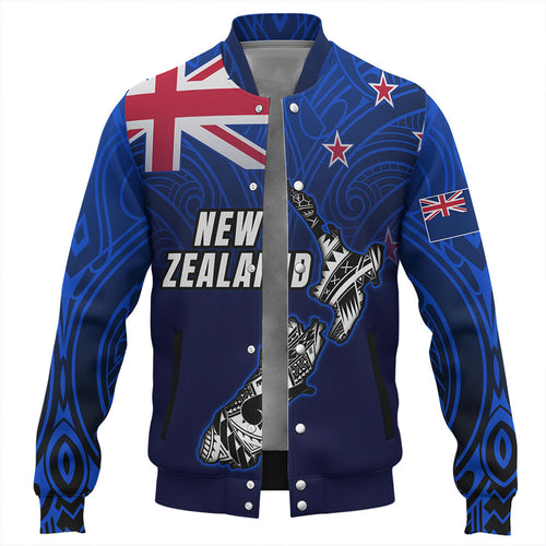 New Zealand Baseball Jacket - New Zealand Map Maori Face Patterns