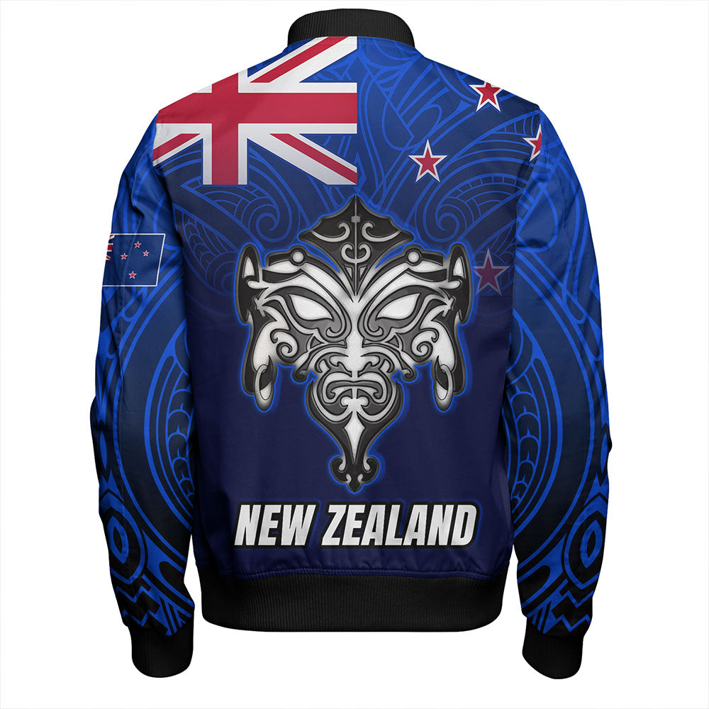 New Zealand Bomber Jacket - New Zealand Map Maori Face Patterns