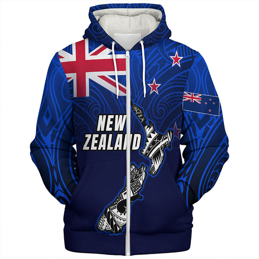 New Zealand Sherpa Hoodie - New Zealand Map Maori Face Patterns