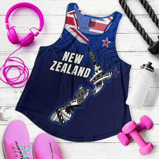 New Zealand Women Tank - New Zealand Map Maori Face Patterns