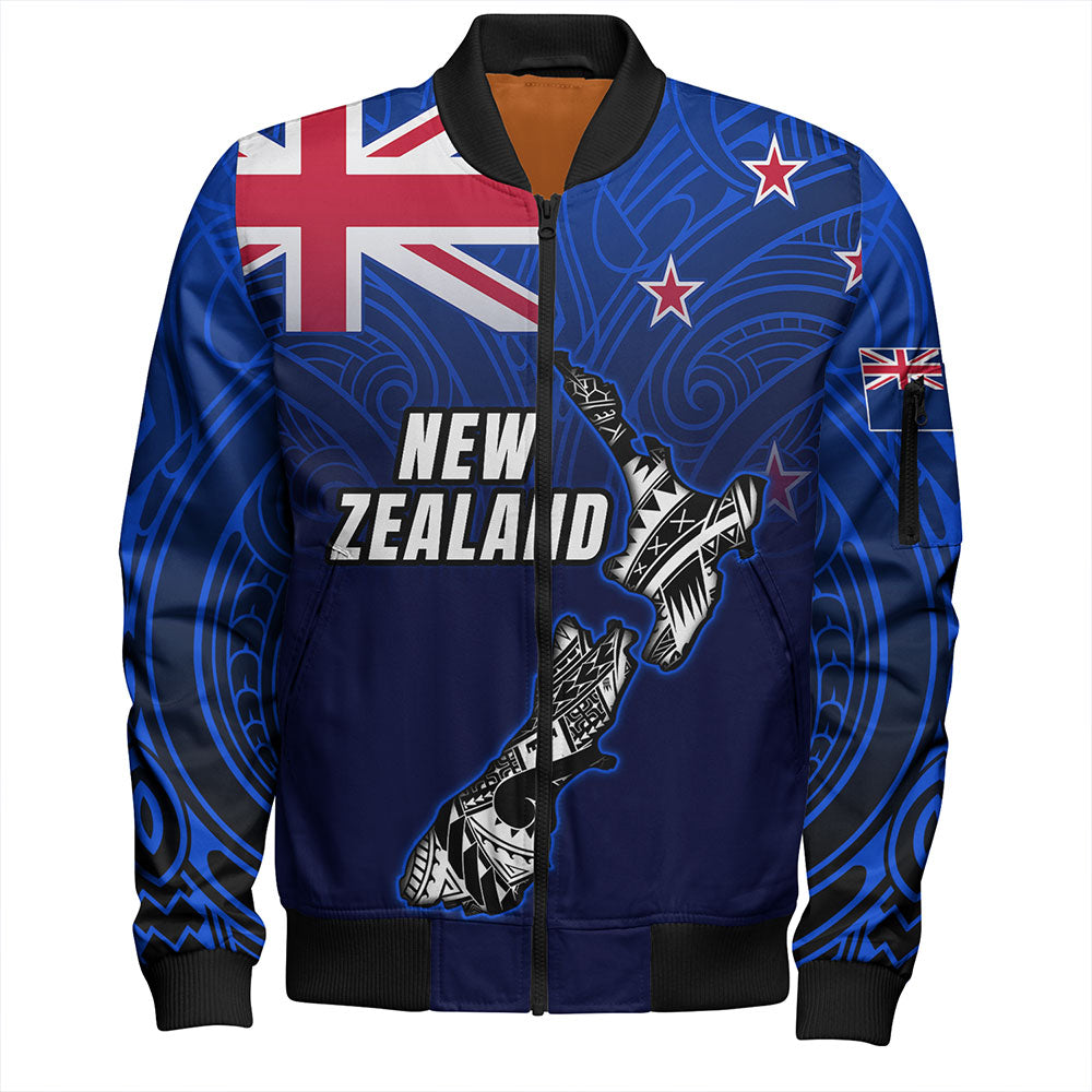 New Zealand Bomber Jacket - New Zealand Map Maori Face Patterns