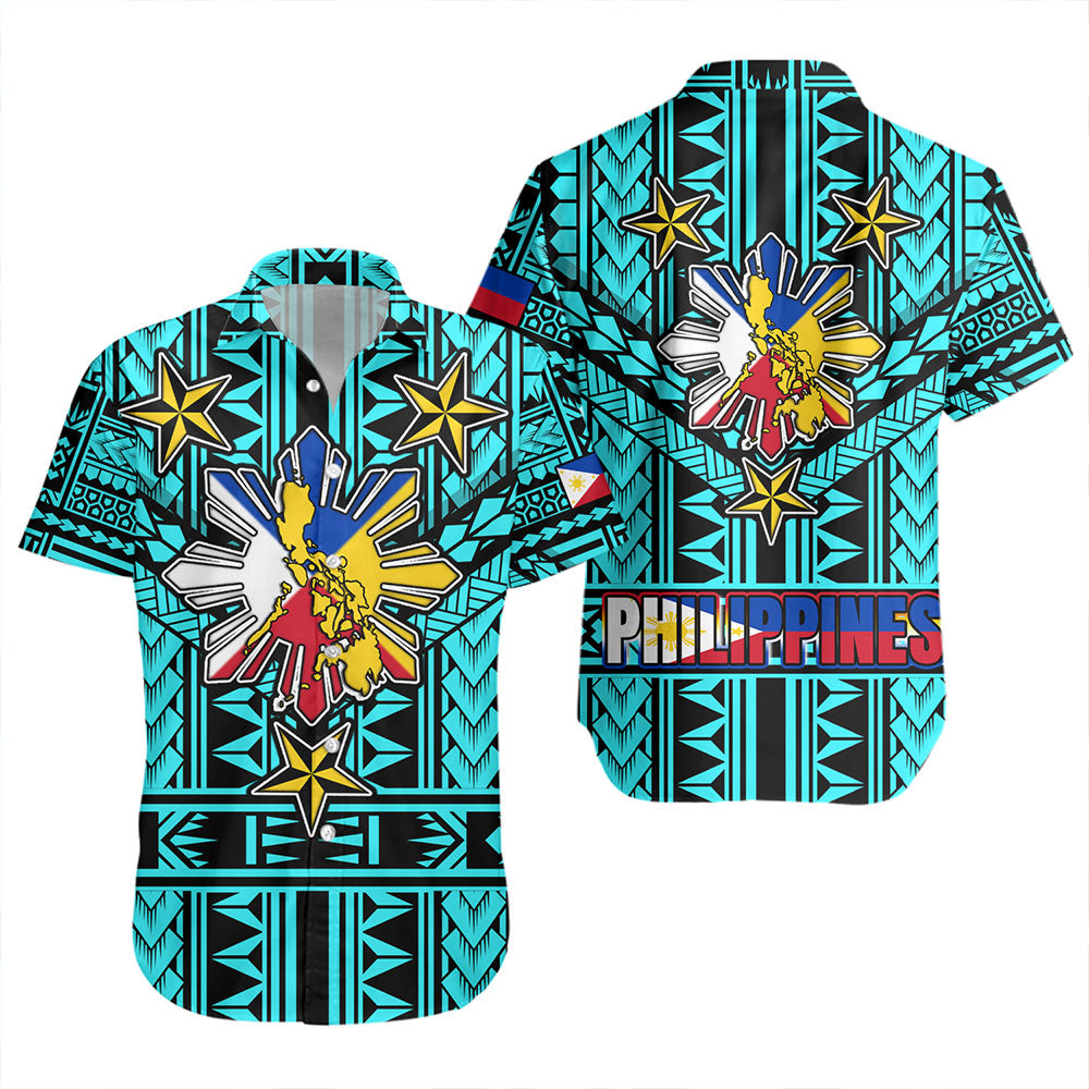 Philippines Short Sleeve Shirt - Filipino Sun And Stars Tribal Tattoo Patterns Style