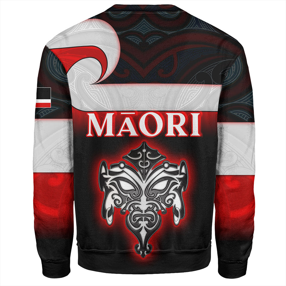 New Zealand Sweatshirt - Maori Face And Flag Patterns