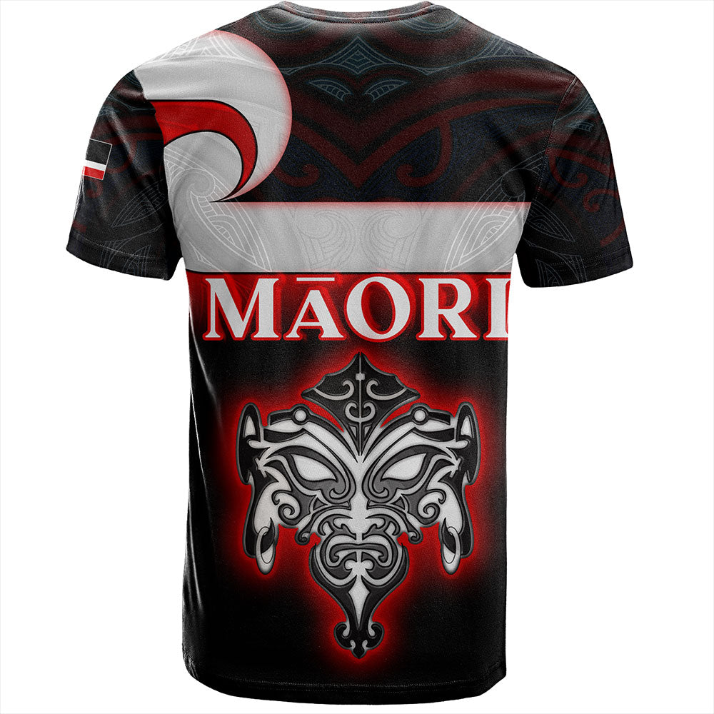New Zealand T-Shirt - Maori Face And Flag Patterns