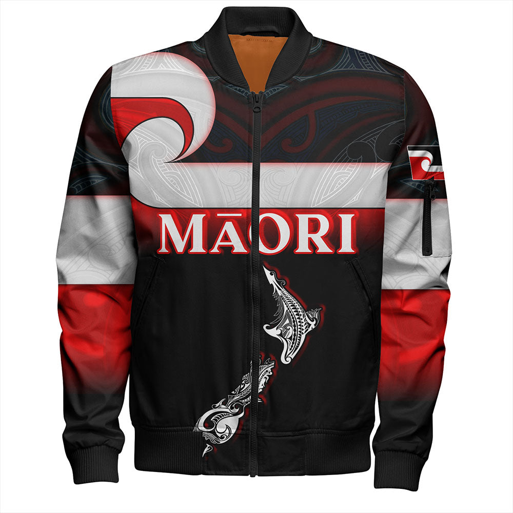 New Zealand Bomber Jacket - Maori Face And Flag Patterns