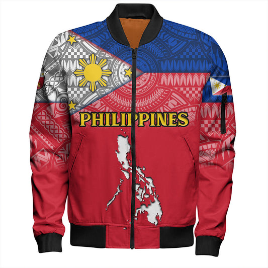 Philippines Bomber Jacket - Philippines Map And Flag Color Style