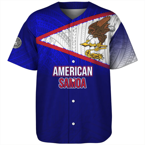 American Samoa Baseball Shirt - American Samoa Flag Color With Traditional Patterns