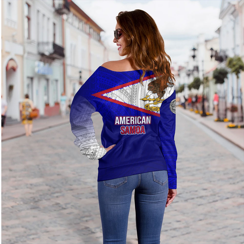 American Samoa Off Shoulder Sweatshirt - American Samoa Flag Color With Traditional Patterns