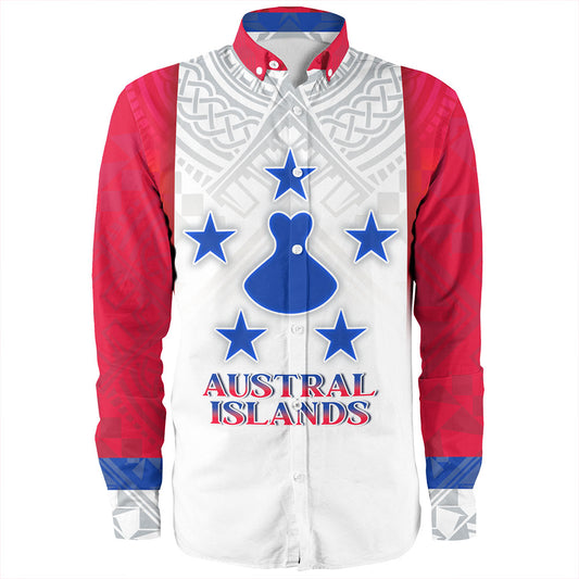 Austral Islands Long Sleeve Shirt Flag Color With Traditional Patterns