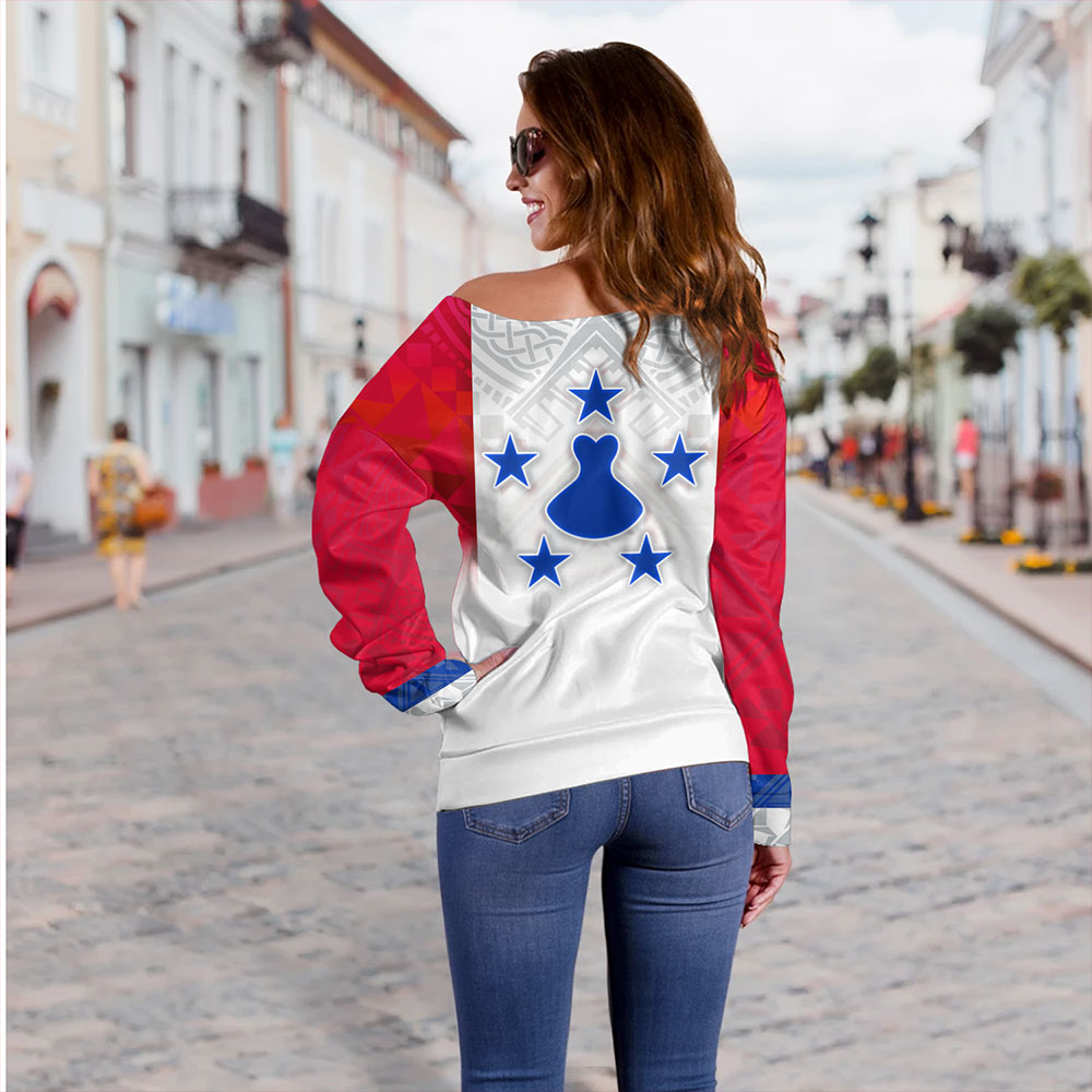 Austral Islands Off Shoulder Sweatshirt Flag Color With Traditional Patterns