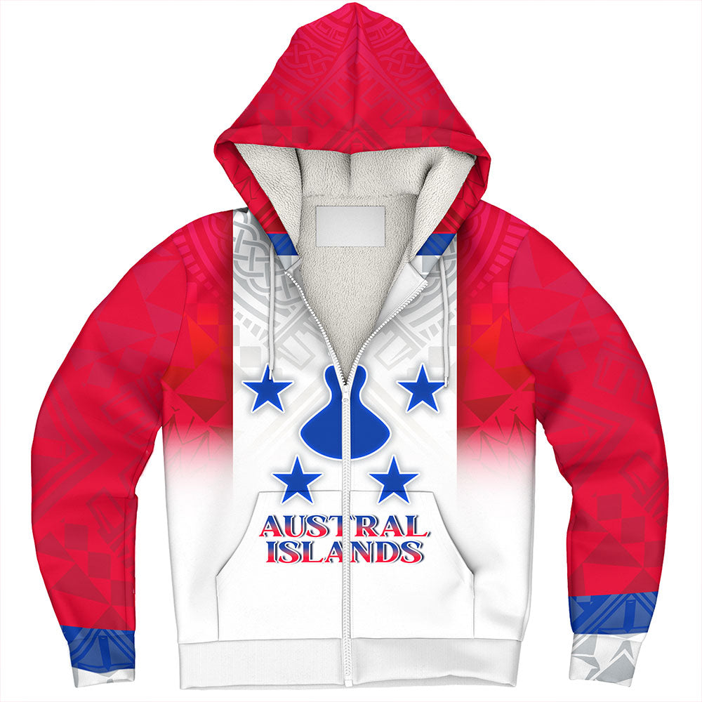 Austral Islands Sherpa Hoodie Flag Color With Traditional Patterns