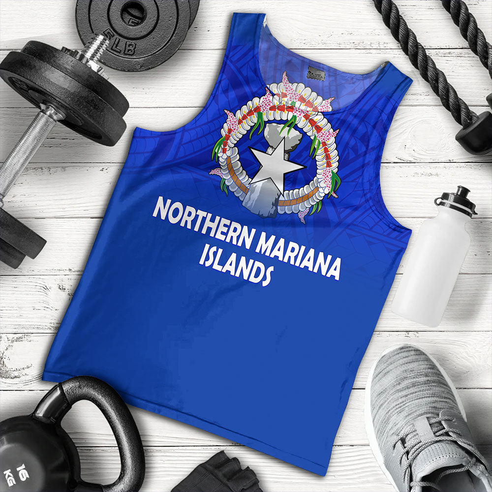 Northern Mariana Islands Tank Top - Flag Color With Traditional Patterns