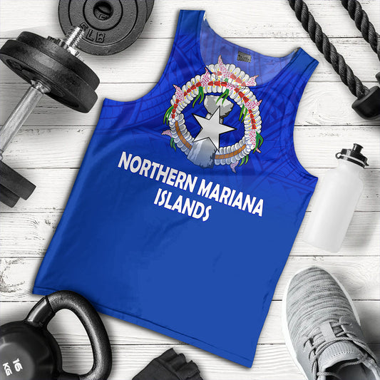 Northern Mariana Islands Tank Top - Flag Color With Traditional Patterns