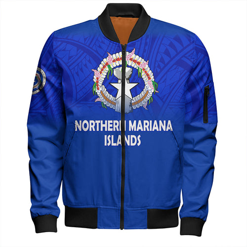 Northern Mariana Islands Bomber Jacket - Flag Color With Traditional Patterns