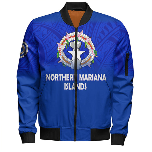 Northern Mariana Islands Bomber Jacket - Flag Color With Traditional Patterns