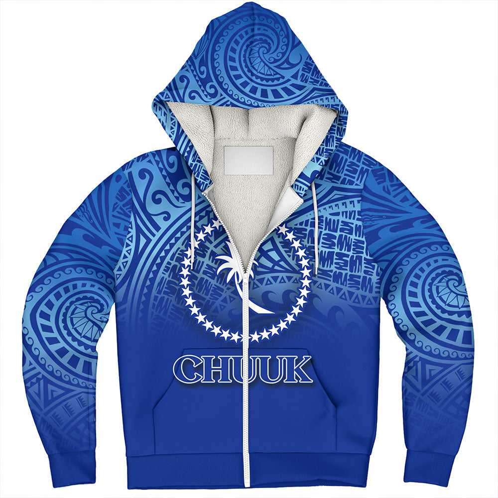 Chuuk State Sherpa Hoodie Flag Color With Traditional Patterns
