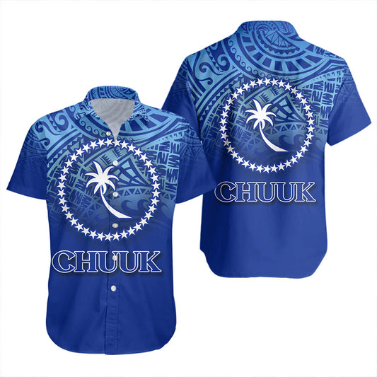 Chuuk State Short Sleeve Shirt Flag Color With Traditional Patterns