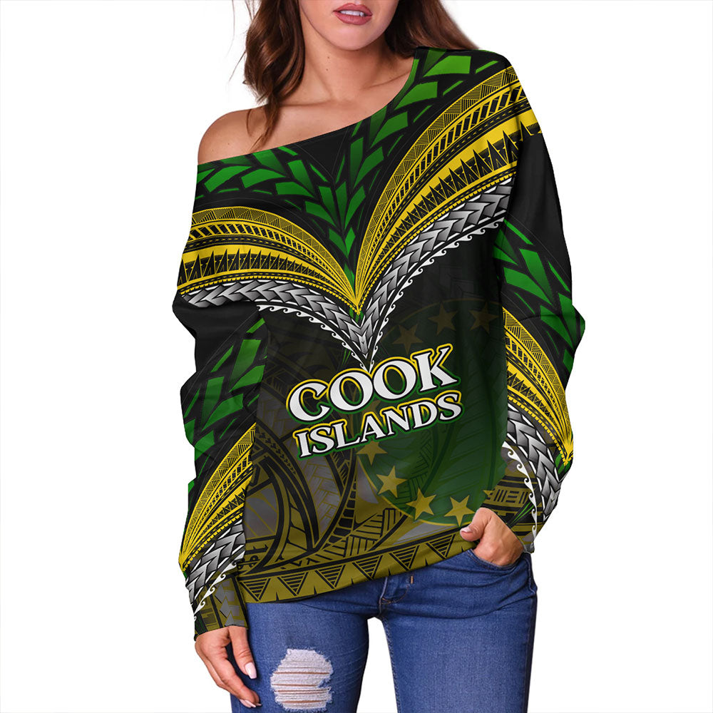 Cook Islands Off Shoulder Sweatshirt Flag Color With Traditional Patterns