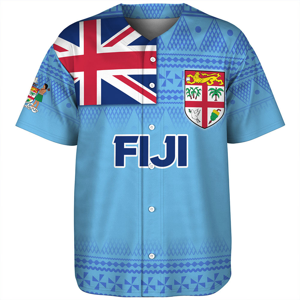 Fiji Baseball Shirt - Flag Color With Traditional Patterns