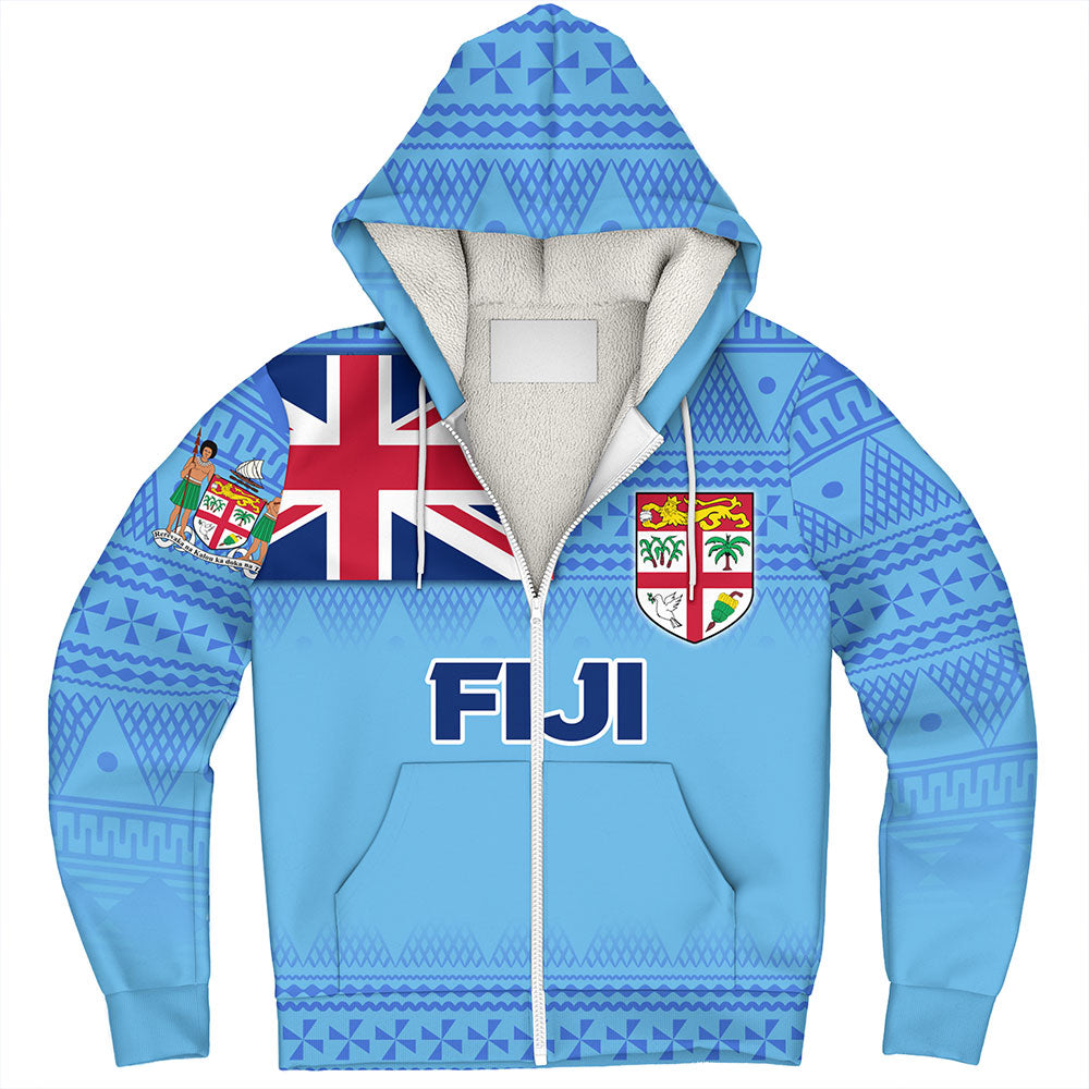 Fiji Sherpa Hoodie - Flag Color With Traditional Patterns