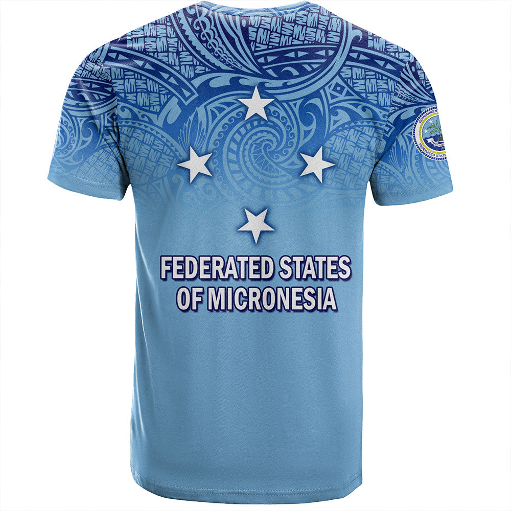 Federated States Of Micronesia T-Shirt - Flag Color With Traditional Patterns